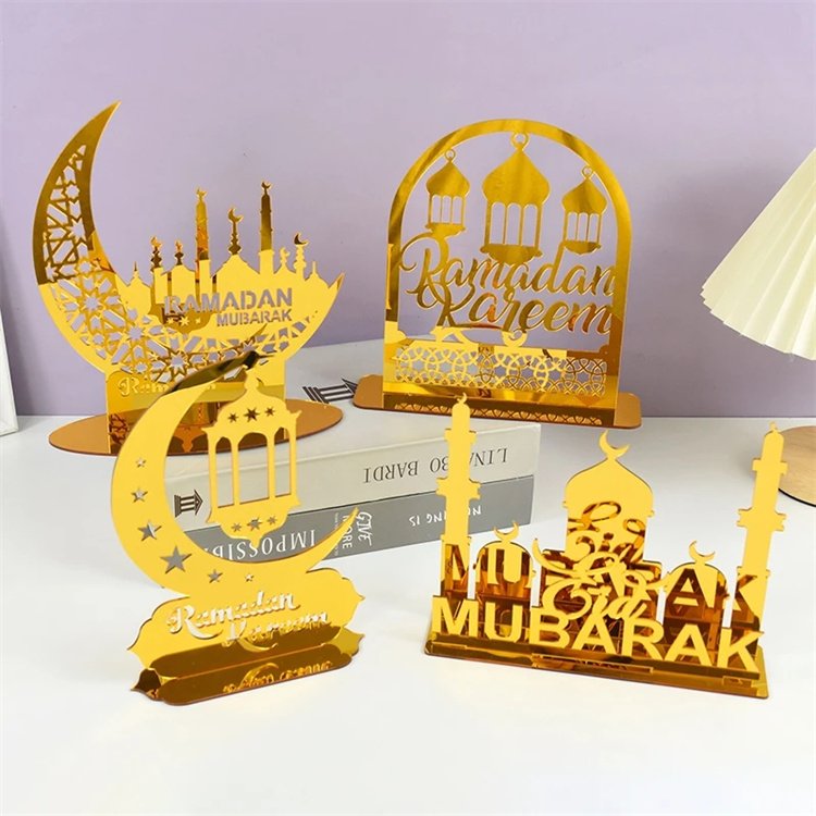 Eid Acrylic Gold Castle Moon Cupcake Topper For Ramadan Mubarak Kareem Cake Decorations Corban Festival Eid Al Adha