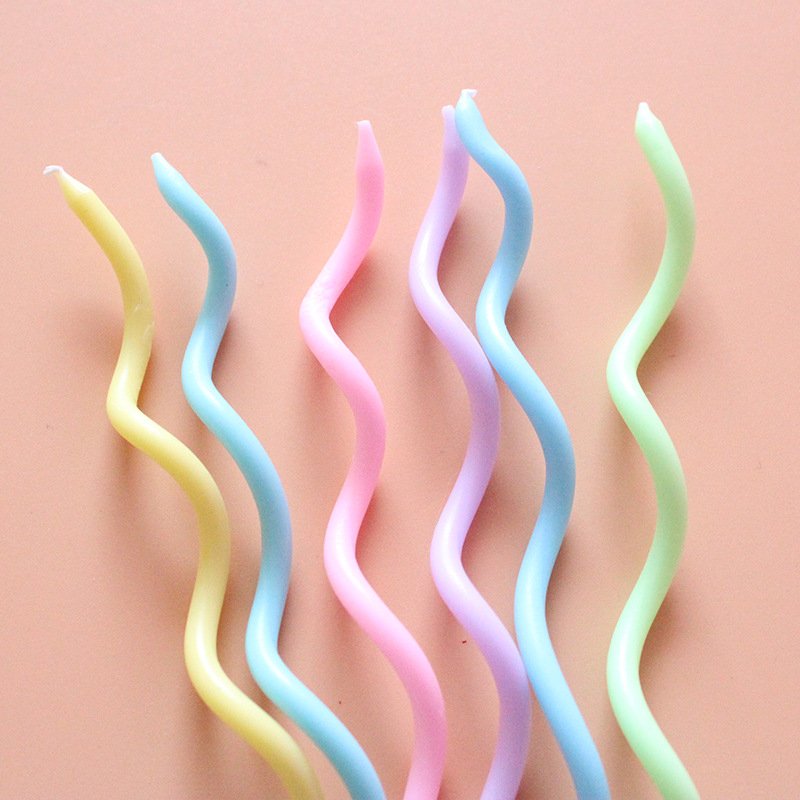 LEMON 6 Pcs Makaron Rainbow Ins Spiral Curve Cake Candle Cake Topper Valentine'S Day Wedding Birthday Party Decorations Supplies