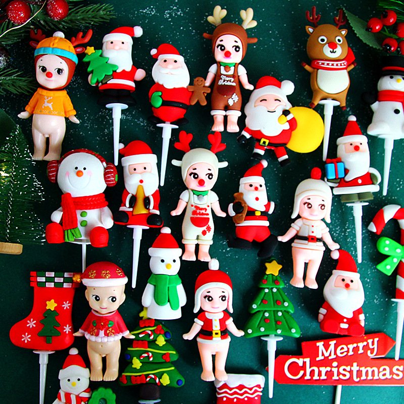3D Christmas Holiday Cake Insert Santa Snowman Baking Decoration Soft Glue Christmas Supplies Cake Topper Decoration