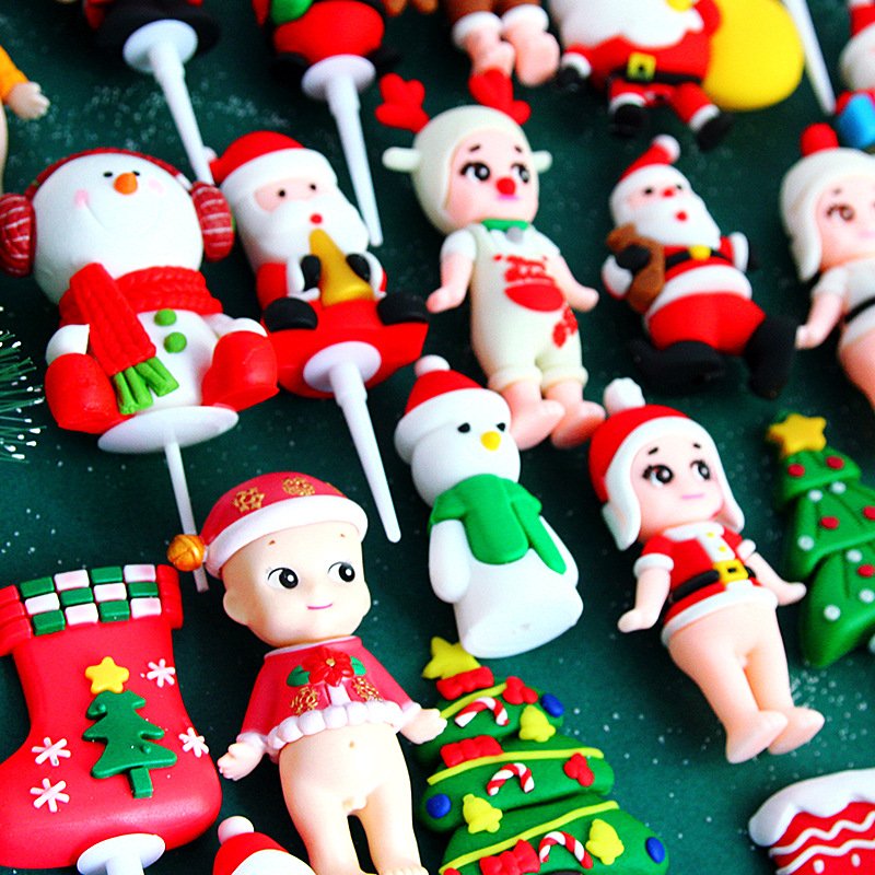 3D Christmas Holiday Cake Insert Santa Snowman Baking Decoration Soft Glue Christmas Supplies Cake Topper Decoration