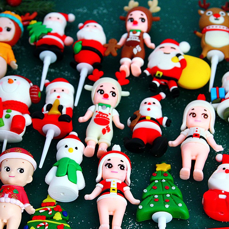 3D Christmas Holiday Cake Insert Santa Snowman Baking Decoration Soft Glue Christmas Supplies Cake Topper Decoration