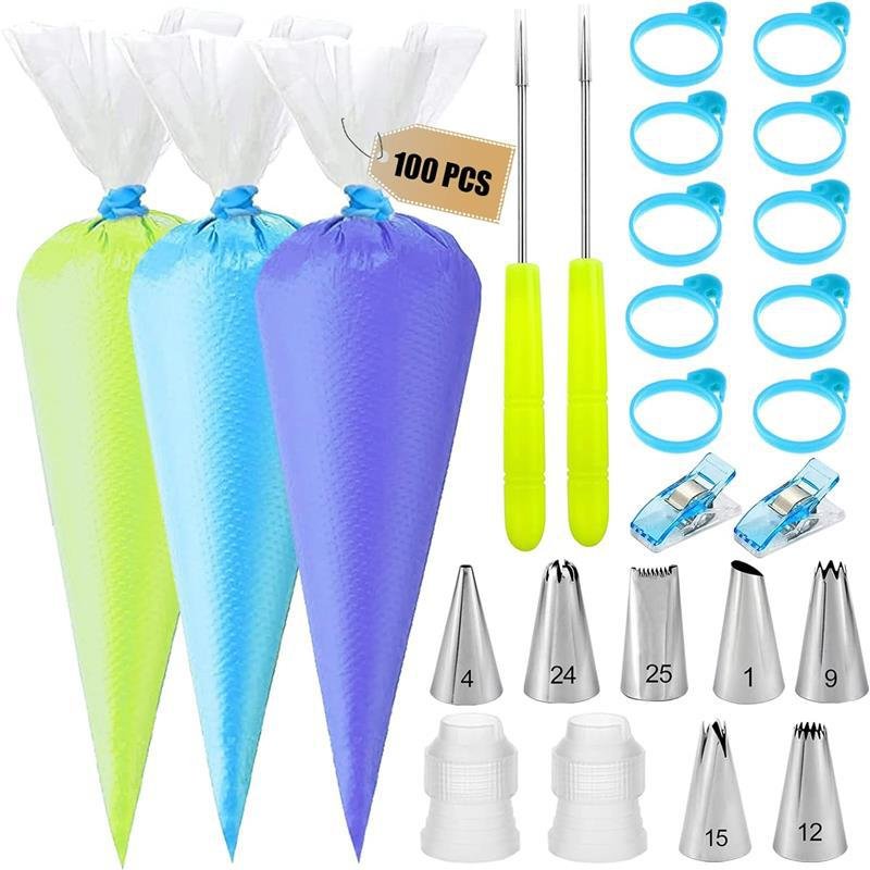 120pcs Piping Bags Tips Set Cakes Decorating Kit Supplies with Couplers Frosting Tips Bag Ties Cake Scraper Candle Decorations