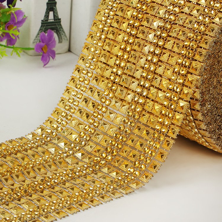 10 yards Gold Mesh Diamond Rhinestone Roll Ribbon Bling Bling Wrap Bulk Wedding Cakes Party Supplies DIY cake Decorations