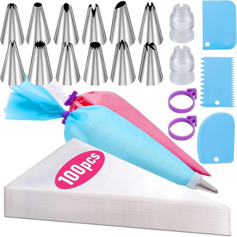 Hot Sale 125Pcs/set Stainless Steel Cake Decorating Supplies Cake Stand Turntable Piping Bag Tips Spatula Set Baking Tools Kit