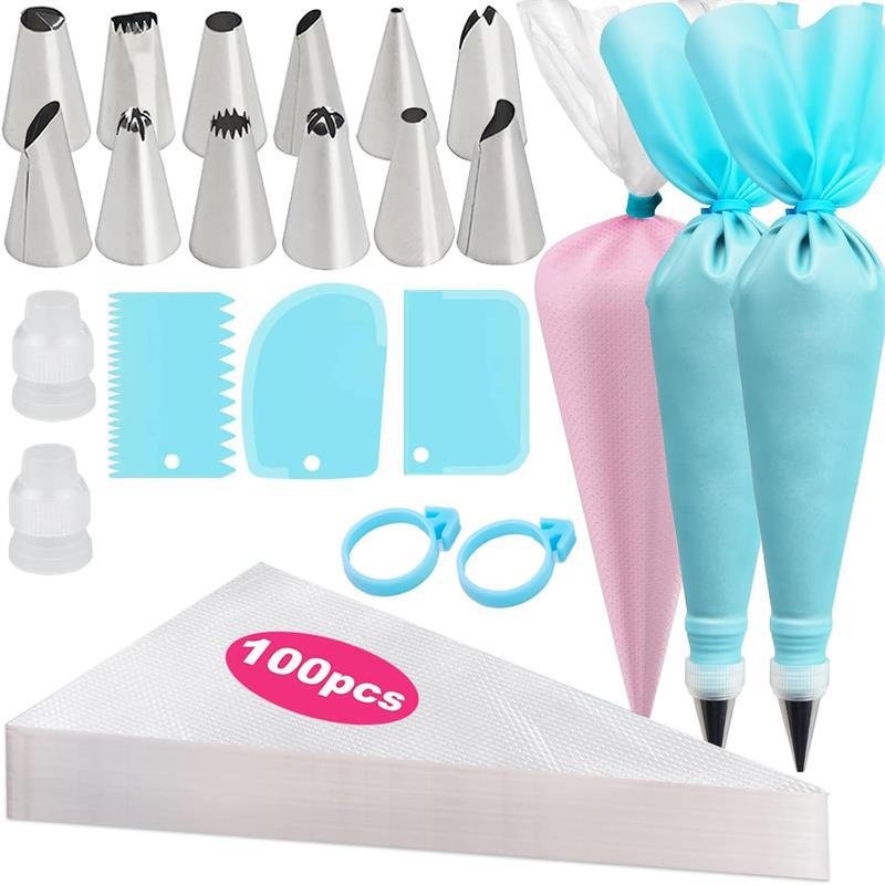 Hot Sale 125Pcs/set Stainless Steel Cake Decorating Supplies Cake Stand Turntable Piping Bag Tips Spatula Set Baking Tools Kit