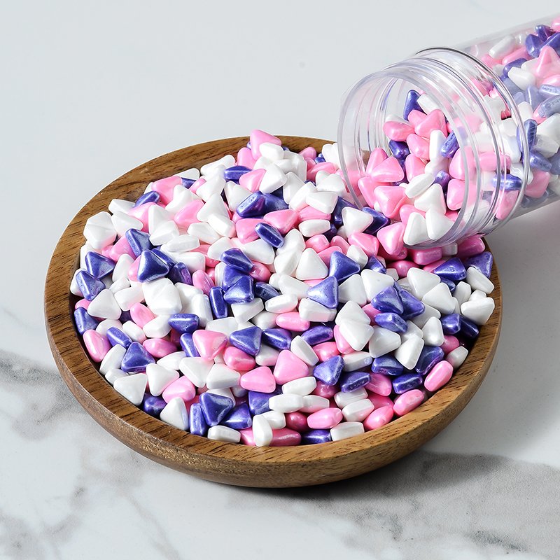 Pressed candy pearlizd horn shape triangle and square shape OEM accepted dragee edible sprinkles candy for cake decoration