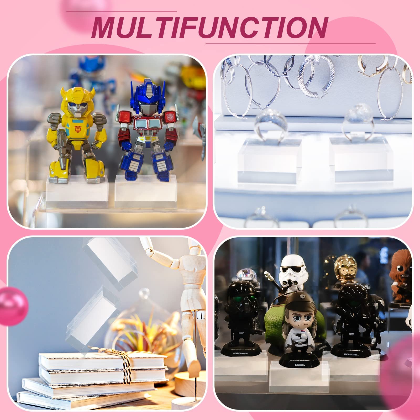 Factory wholesale 4 Pieces High Clear Cube Jewelry Showcase Acrylic Square Display Block for counter Photo Booth Props
