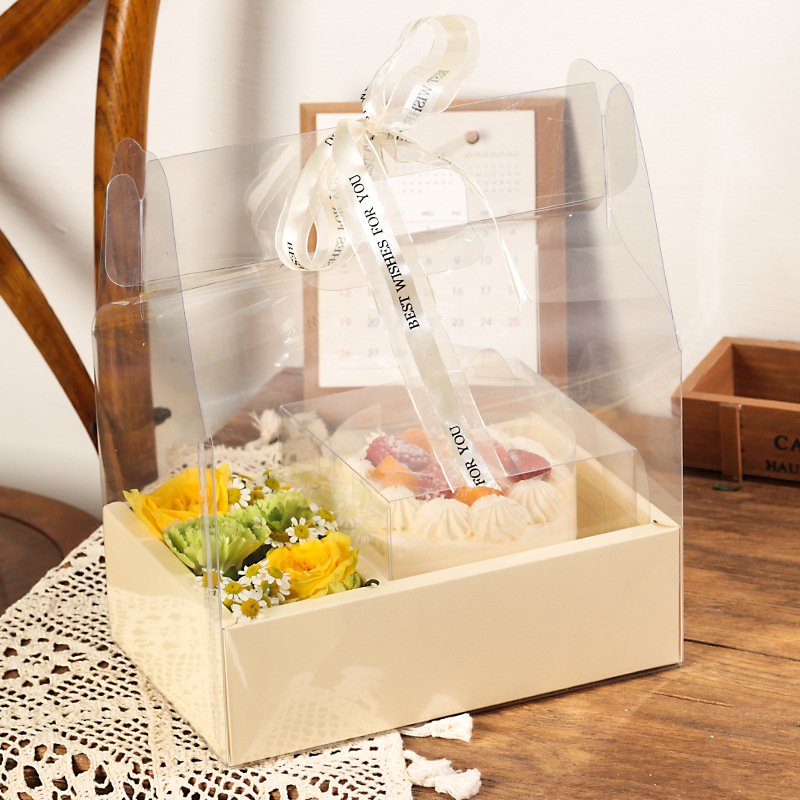 Cake flowers gift box Valentine's Day gift ring transparent 4 inch cake hand packing box