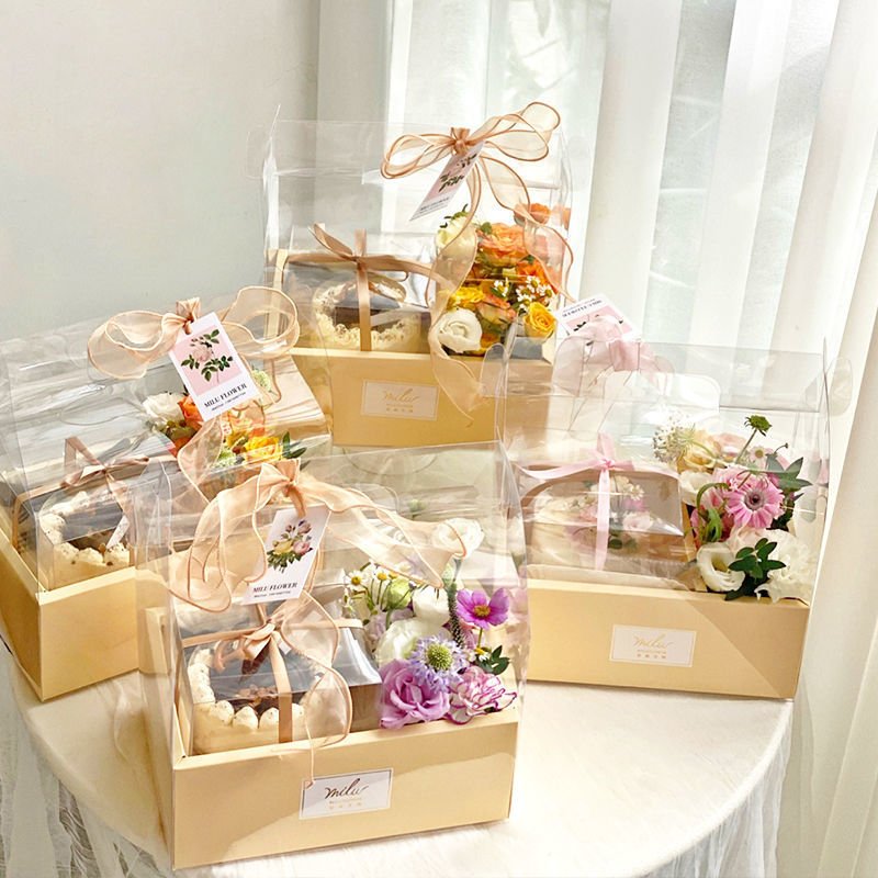 Cake flowers gift box Valentine's Day gift ring transparent 4 inch cake hand packing box