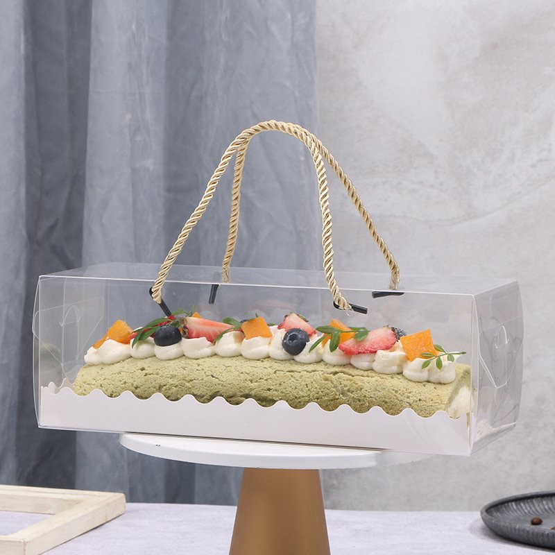 Rectangular transparent PET cake roll box Portable Swiss roll baking cake boxLow MOQ custom