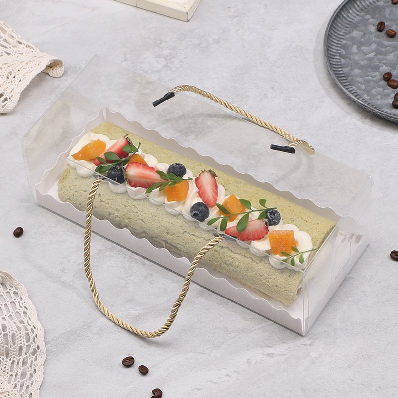 Rectangular transparent PET cake roll box Portable Swiss roll baking cake boxLow MOQ custom