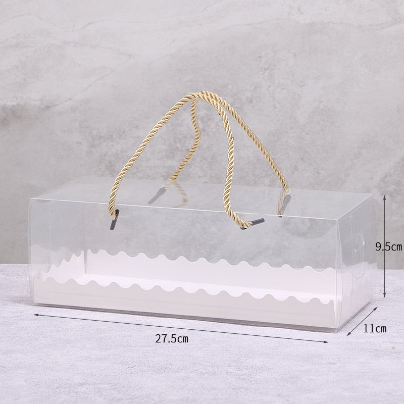 Rectangular transparent PET cake roll box Portable Swiss roll baking cake boxLow MOQ custom