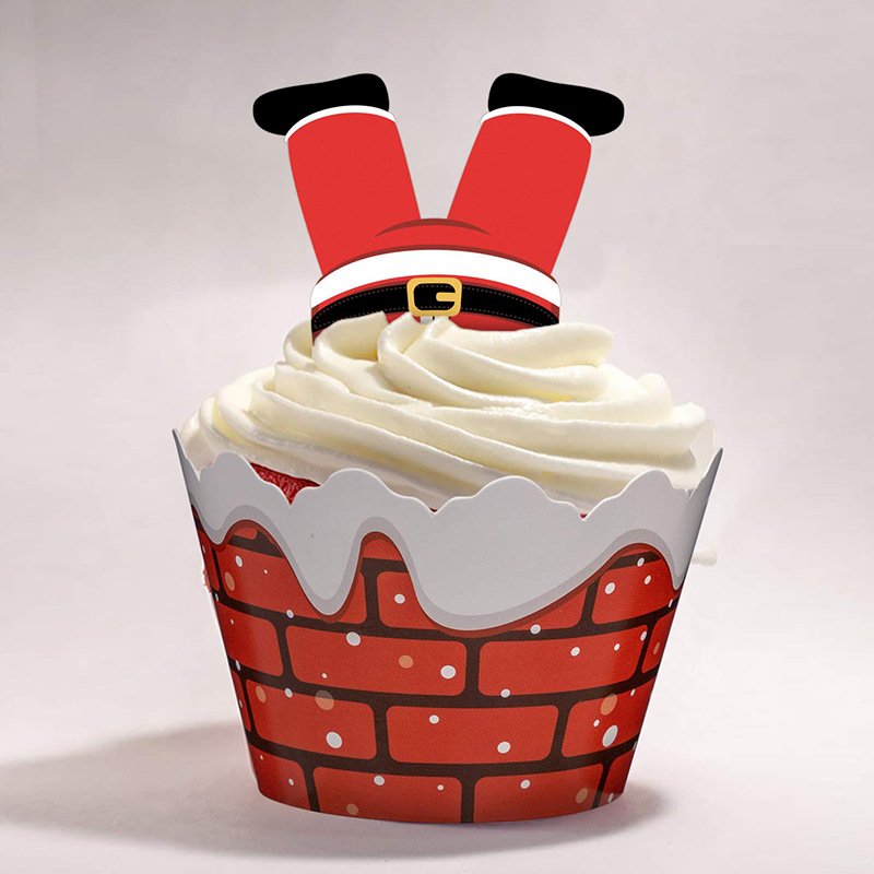 Cake Decorating Supplies Christmas Cupcake Border Christmas cupcake cup decoration Topper Paper Printed Festive Party Decoration