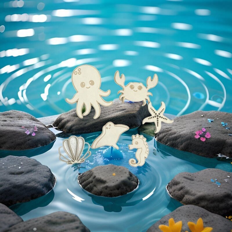 New Arrival Summer ocean themed Wood Cake Topper set Birthday Party Cake Decorating Supplies