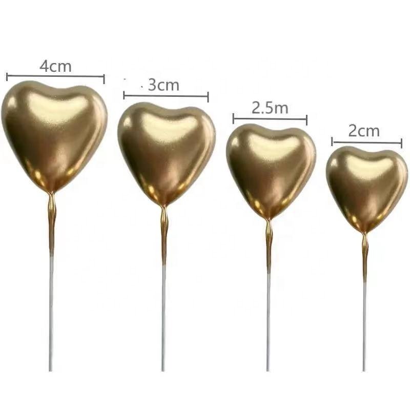Mini Colorful Balls Cake Topper 20pcs 3D Heart Shape Cake Topper Gold Silver Pink Love cake ball Valentine's Day Cupcake Flag
