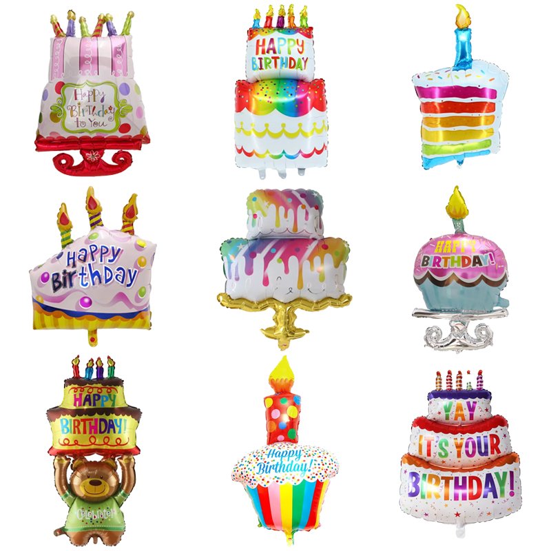 Large Birthday Cake Foil balloons Colorful Cake Inflator for children's Happy birthday kids balloons party decoration