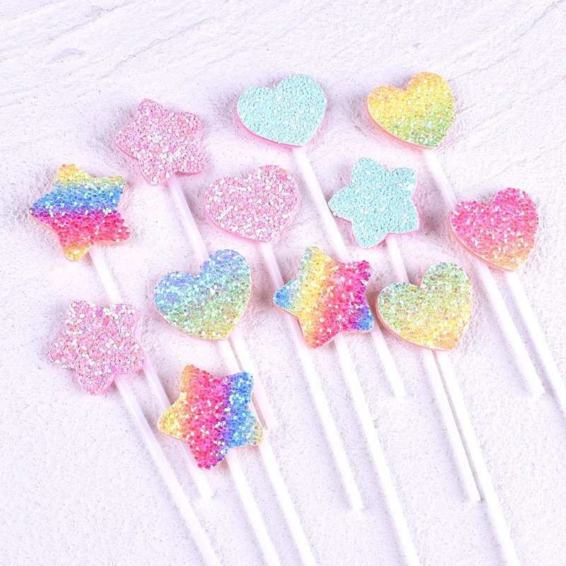 XJH 5pcs 3D Heart Pentagram Cake Topper Love Star Cake Decoration Birthday Party Baking Accessories