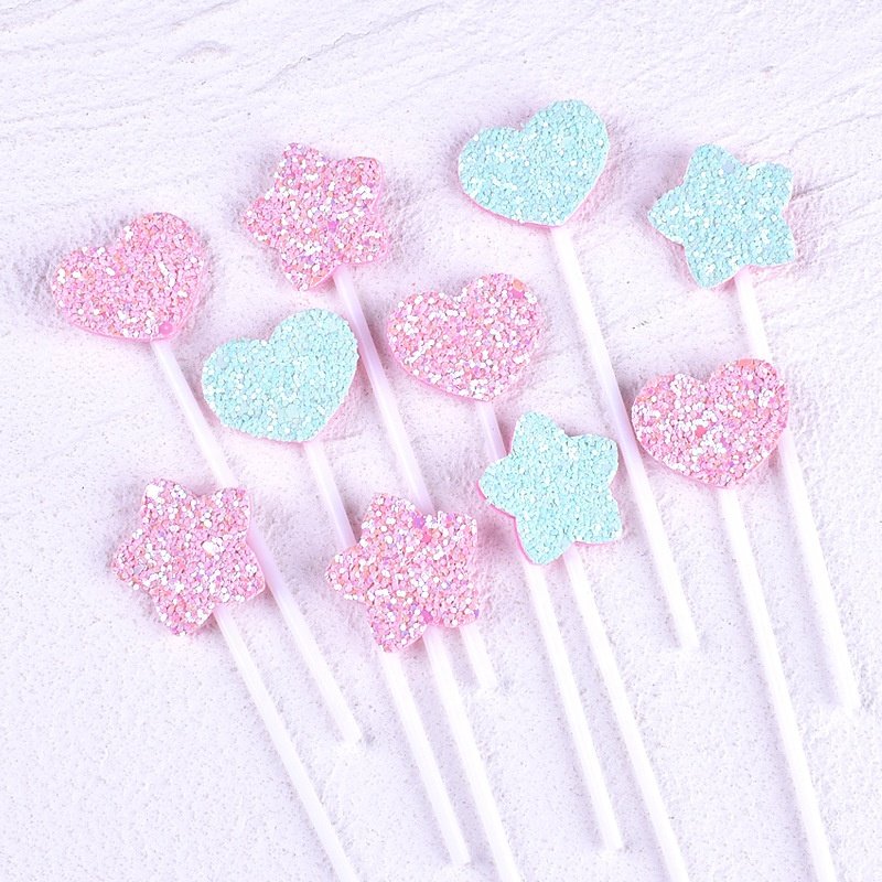 XJH 5pcs 3D Heart Pentagram Cake Topper Love Star Cake Decoration Birthday Party Baking Accessories