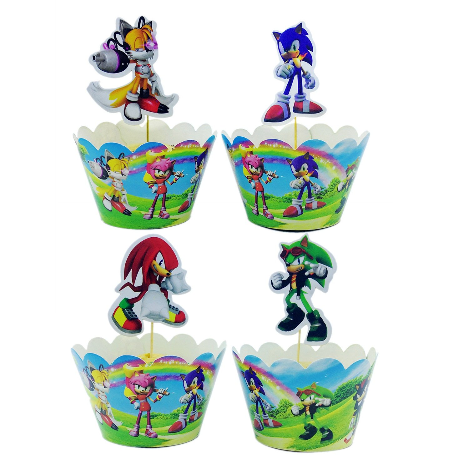 The Hedgehog Cupcake Wrapper And Topper Cartoon Happy Birthday Cake Decorations for Boys Girls Kids Birthday Party Supplies