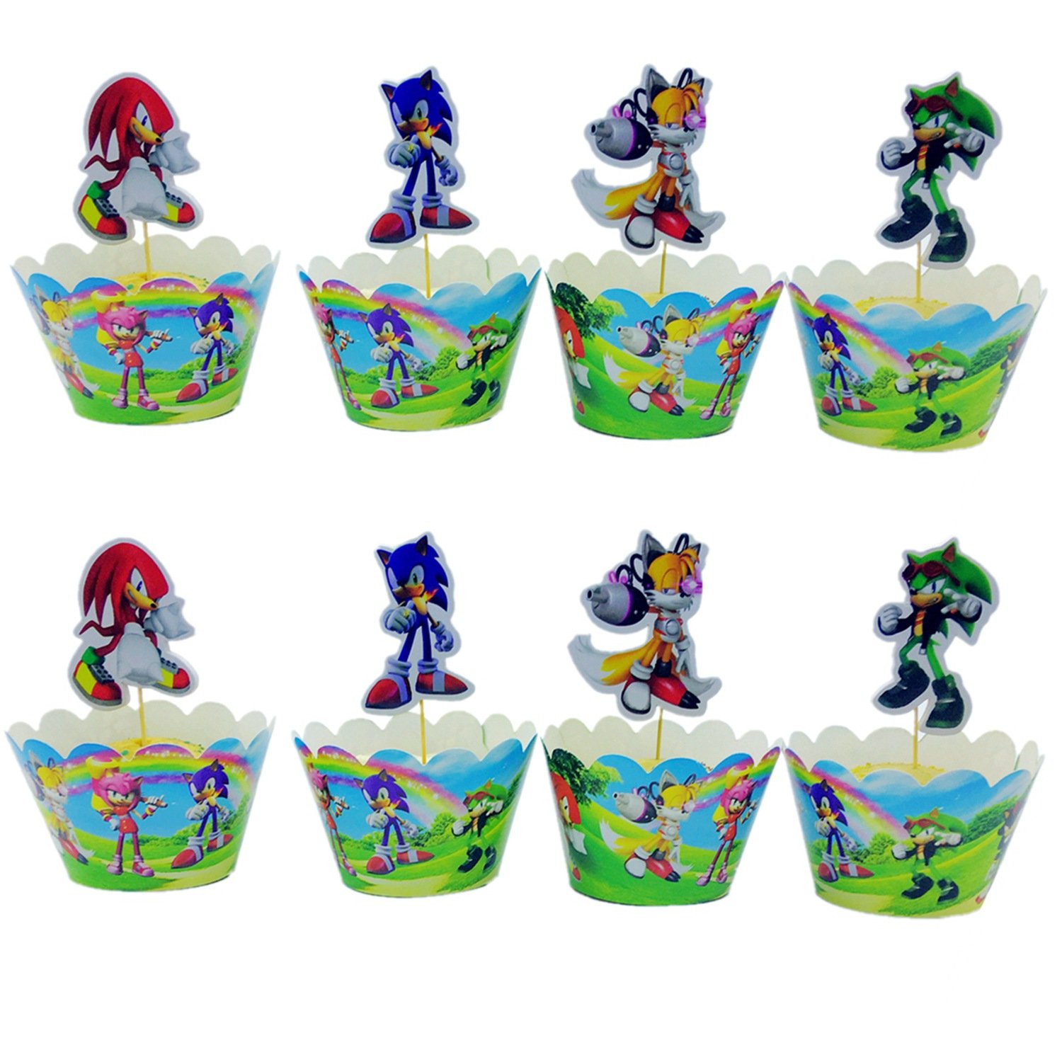 The Hedgehog Cupcake Wrapper And Topper Cartoon Happy Birthday Cake Decorations for Boys Girls Kids Birthday Party Supplies