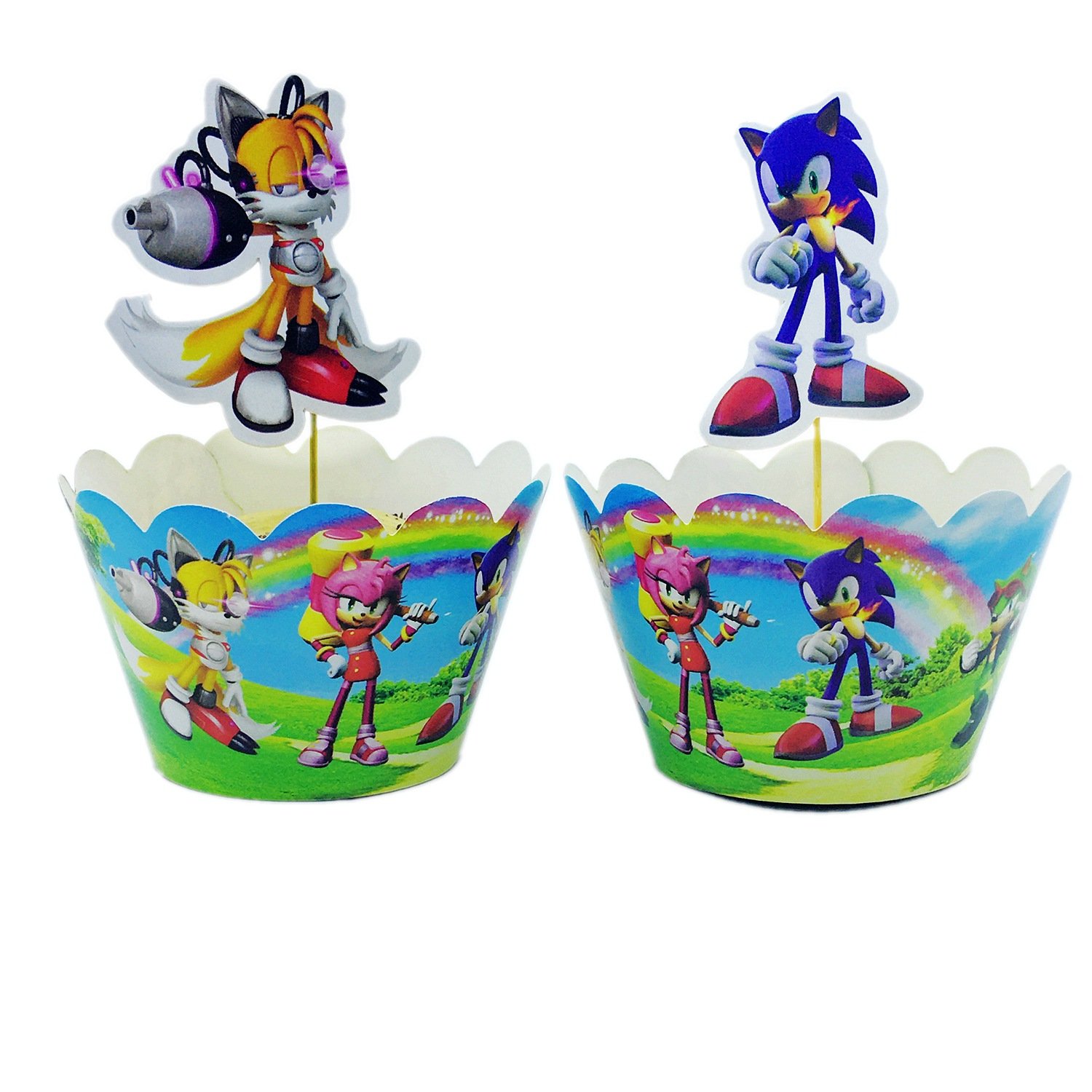 The Hedgehog Cupcake Wrapper And Topper Cartoon Happy Birthday Cake Decorations for Boys Girls Kids Birthday Party Supplies