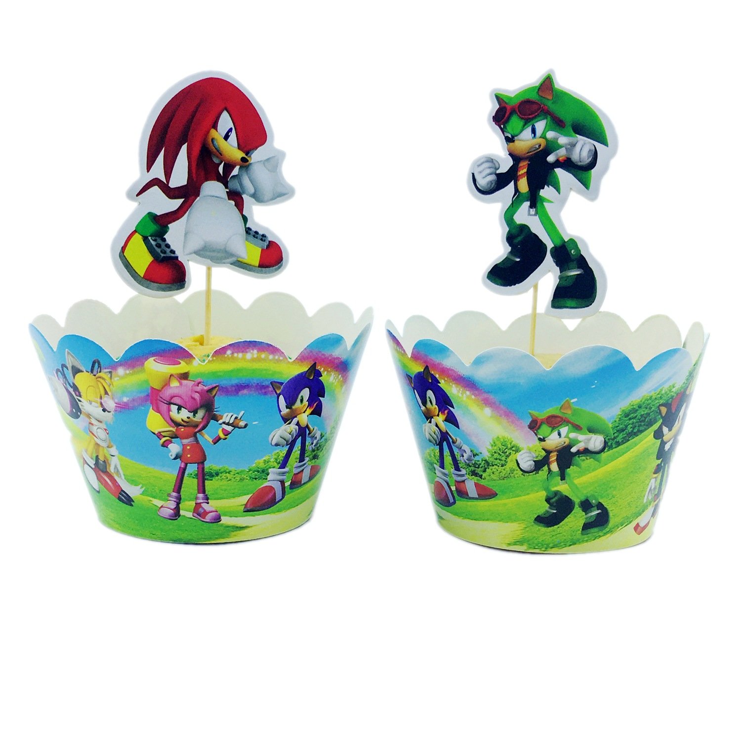 The Hedgehog Cupcake Wrapper And Topper Cartoon Happy Birthday Cake Decorations for Boys Girls Kids Birthday Party Supplies