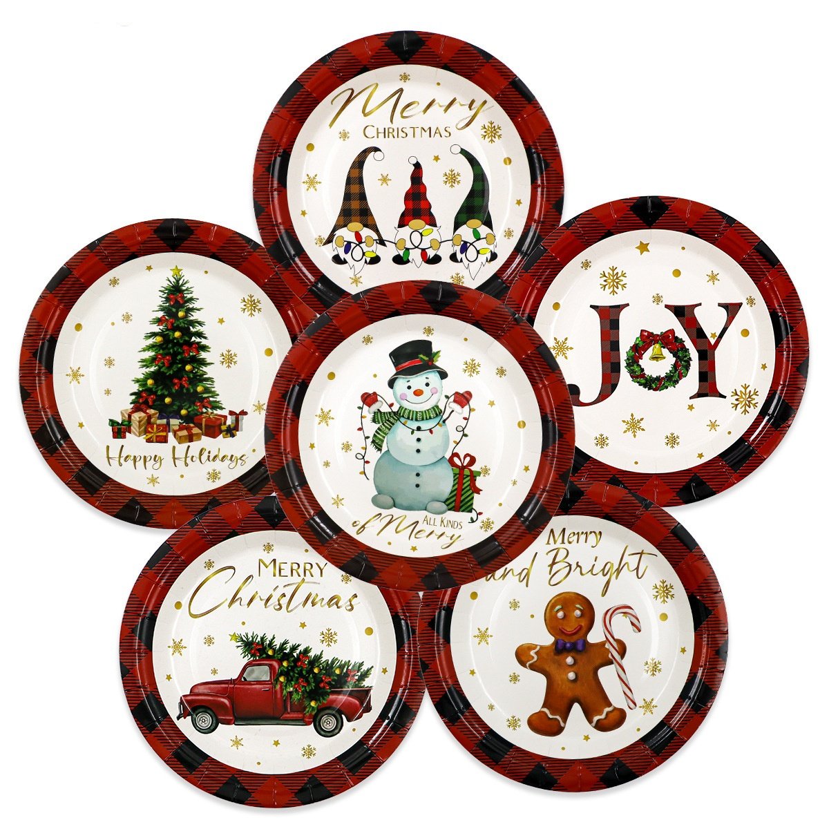 Cheap Price Disposable Christmas Paper Dishes Plates Tableware Christmas Party Supplies Decor Paper Cake Plates Dishes