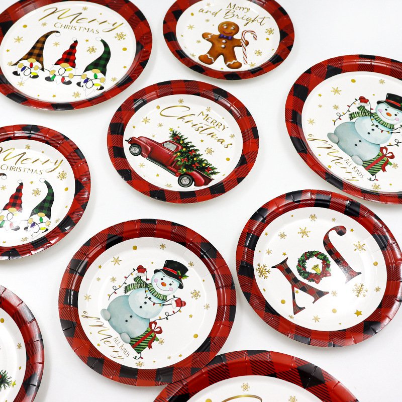 Cheap Price Disposable Christmas Paper Dishes Plates Tableware Christmas Party Supplies Decor Paper Cake Plates Dishes