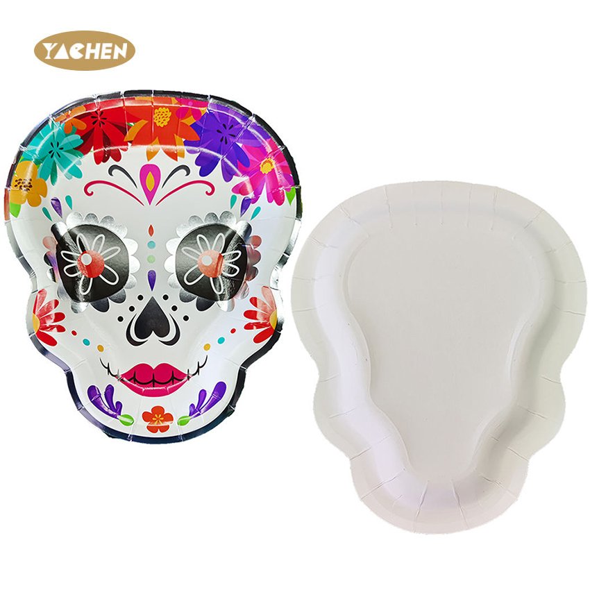 Yachen wholesale halloween party decoration bulk creative ghost pumpkin skull shape disposable paper plates party supplies