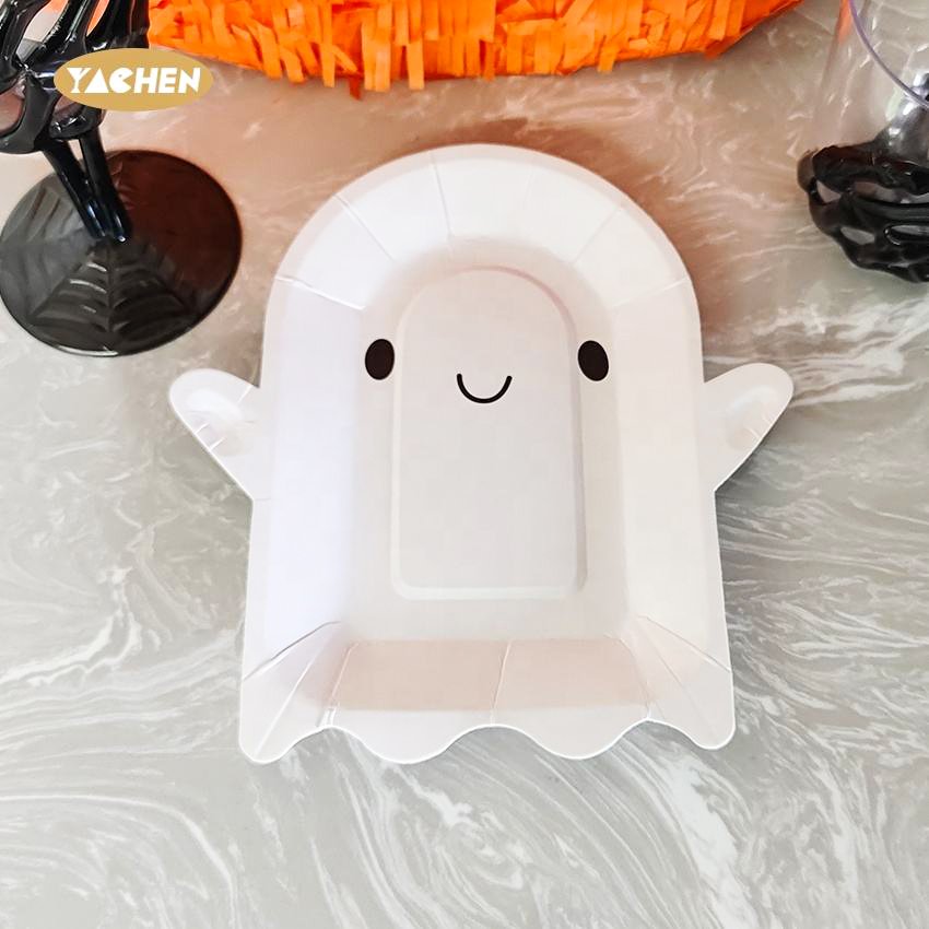 Yachen wholesale halloween party decoration bulk creative ghost pumpkin skull shape disposable paper plates party supplies