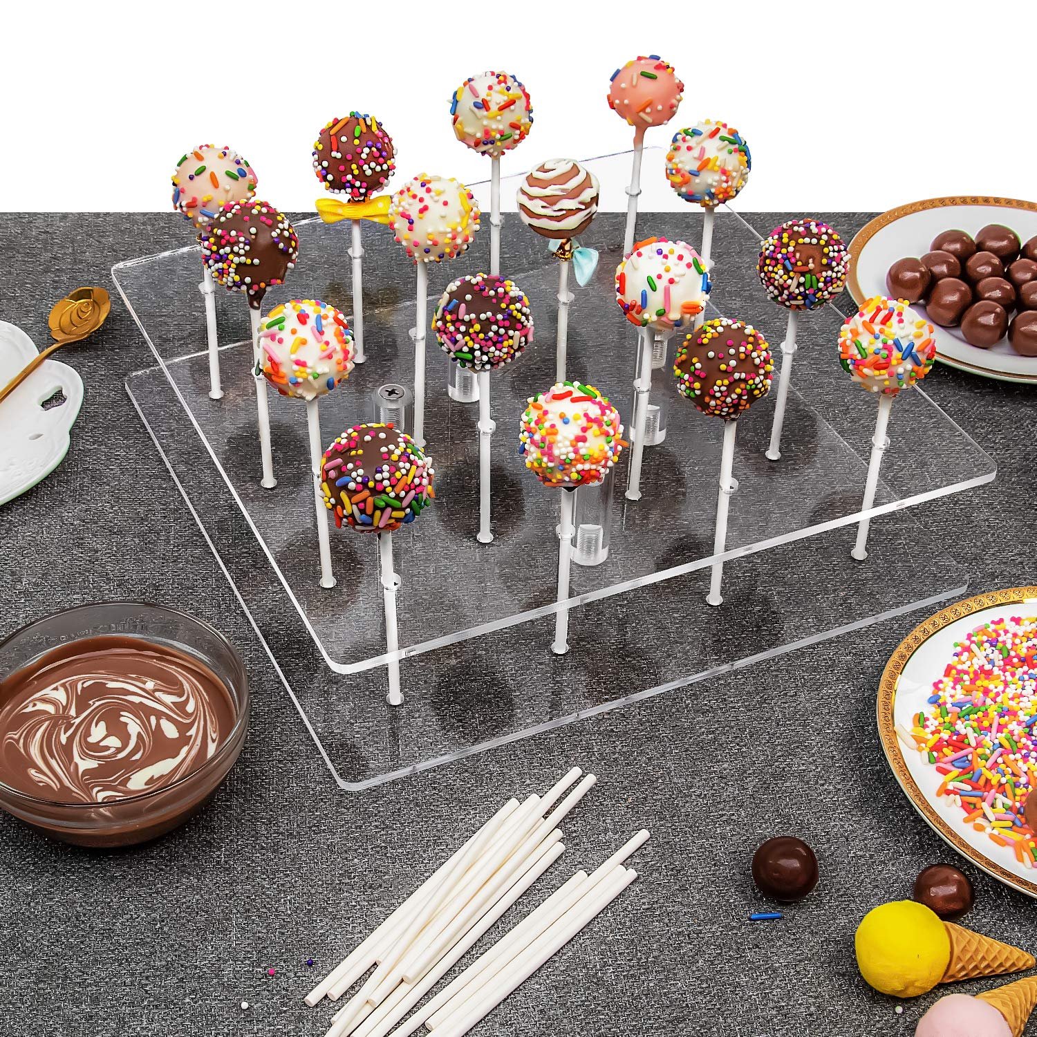 Factory wholesale 16 Hole Removable Cake Decorating Supplies Acrylic Cake Pop Display Stand for Weddings, Birthday Parties