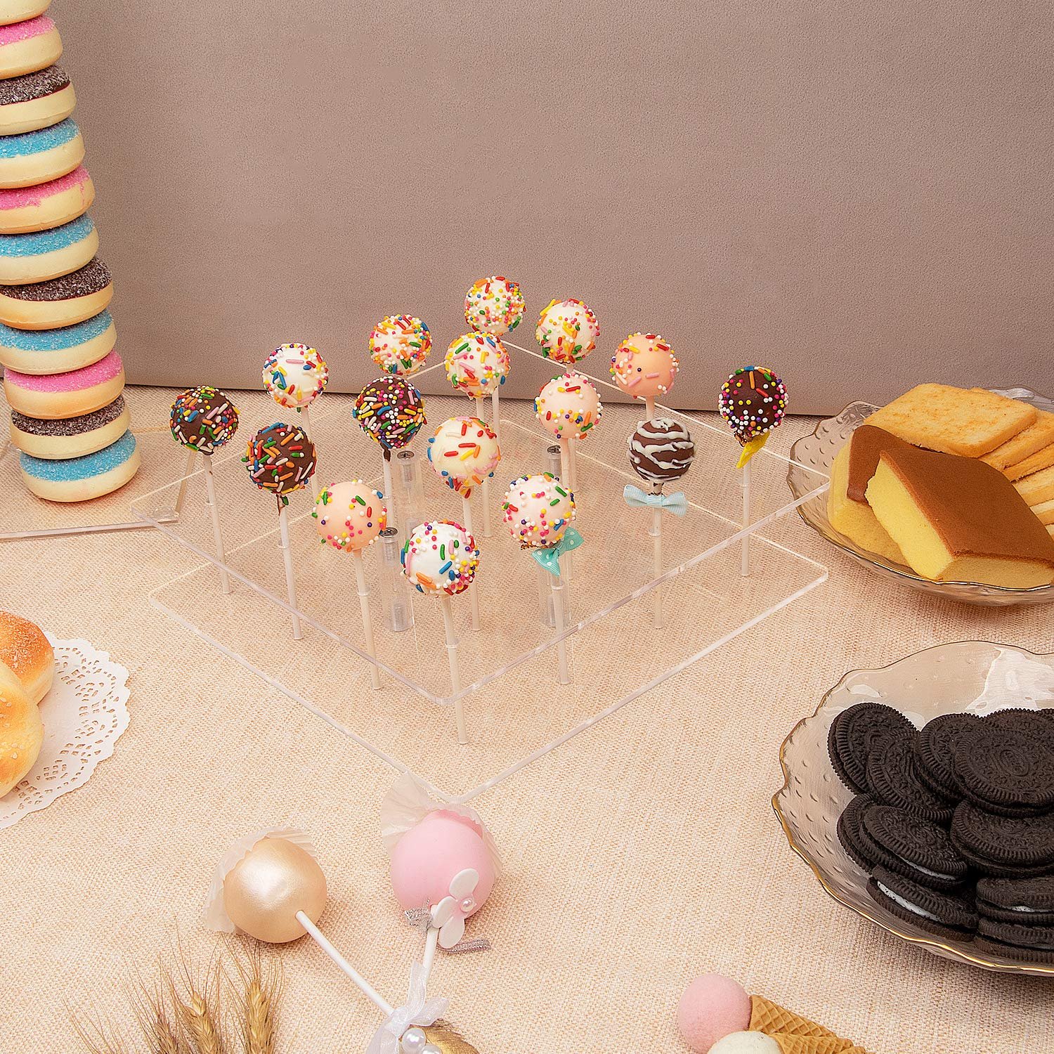 Factory wholesale 16 Hole Removable Cake Decorating Supplies Acrylic Cake Pop Display Stand for Weddings, Birthday Parties