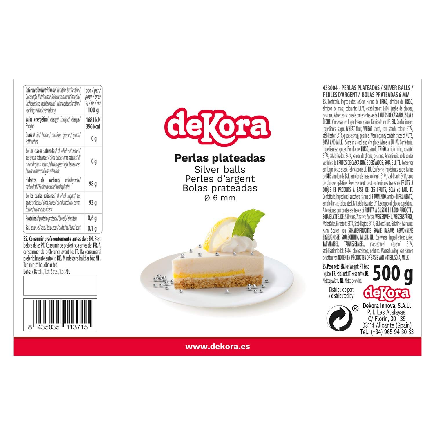 Dekora Brand Baking Decorating Supplies Edible Sugar Pearls Silver Dia 0.6cm 500Gram Topping For Cake Decorating