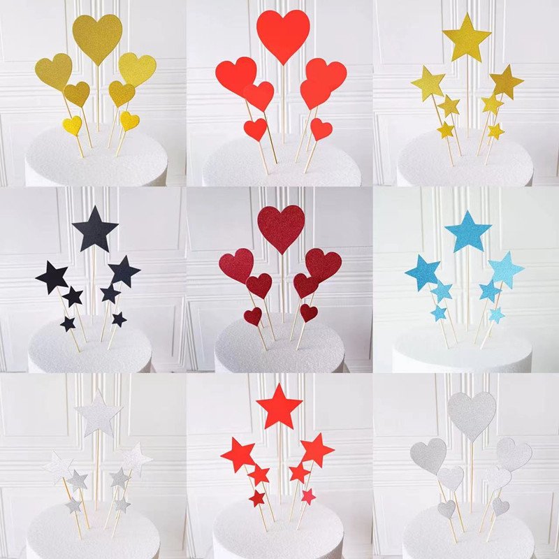 Paper Birthday Cake Decoration Five-pointed Star Valentines Day Red Love Cake Topper Baking Accessories Cake Decorating Supplies
