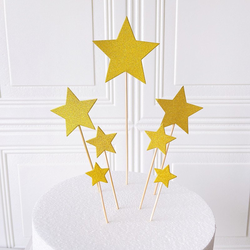 Paper Birthday Cake Decoration Five-pointed Star Valentines Day Red Love Cake Topper Baking Accessories Cake Decorating Supplies