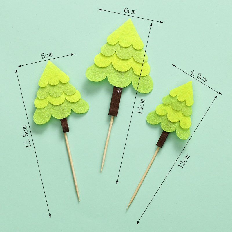 Non-Woven Woodland Green Trees Cake Topper Handmade Woodland Theme Cake Decorations Birthday Party Supplies