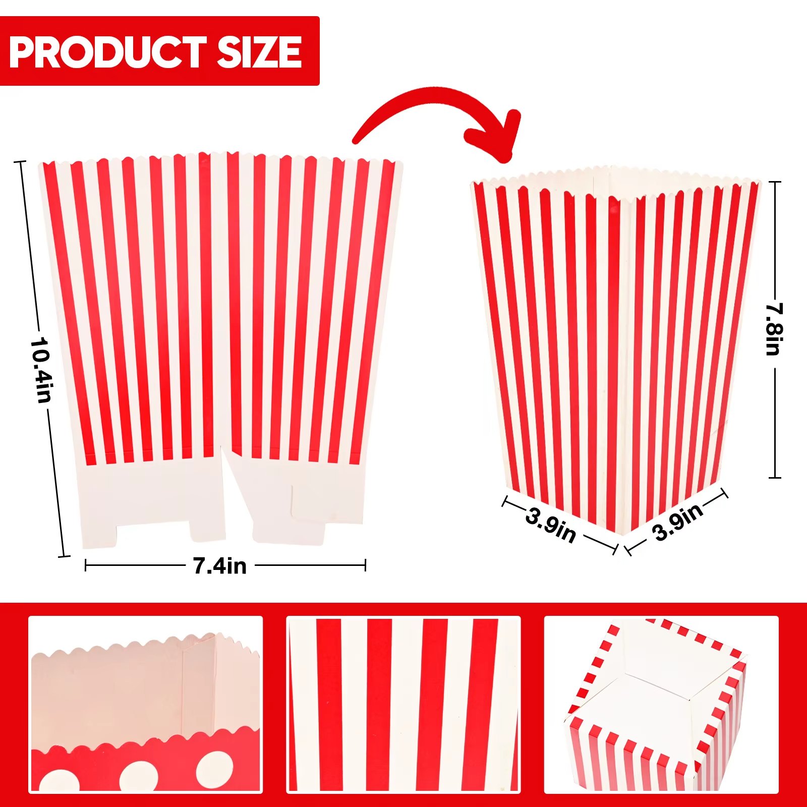 Hot Sale Birthday Party Wedding Gifts Decoration Supplies Red Dot Stripe Paper Candy Popcorn Boxes