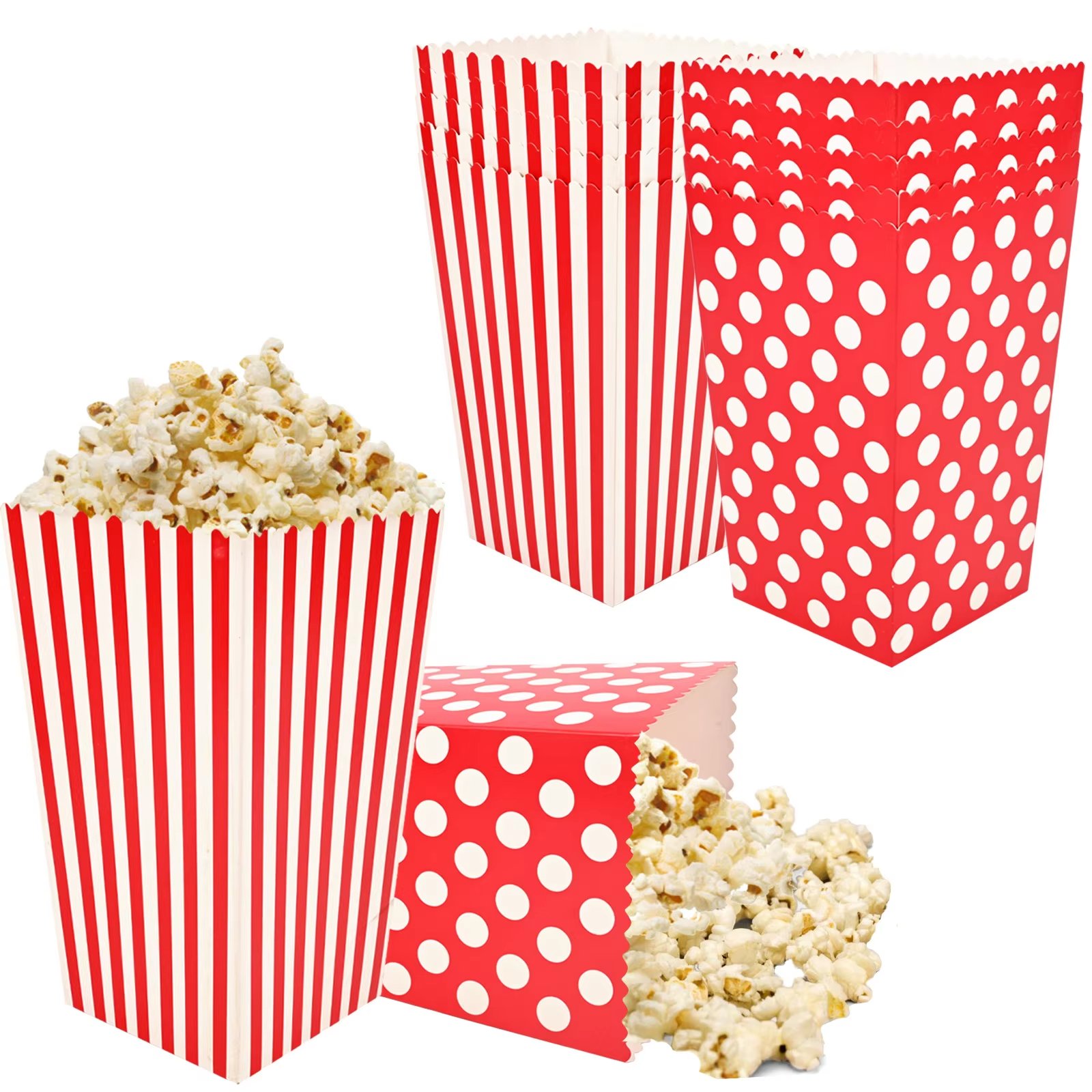 Hot Sale Birthday Party Wedding Gifts Decoration Supplies Red Dot Stripe Paper Candy Popcorn Boxes