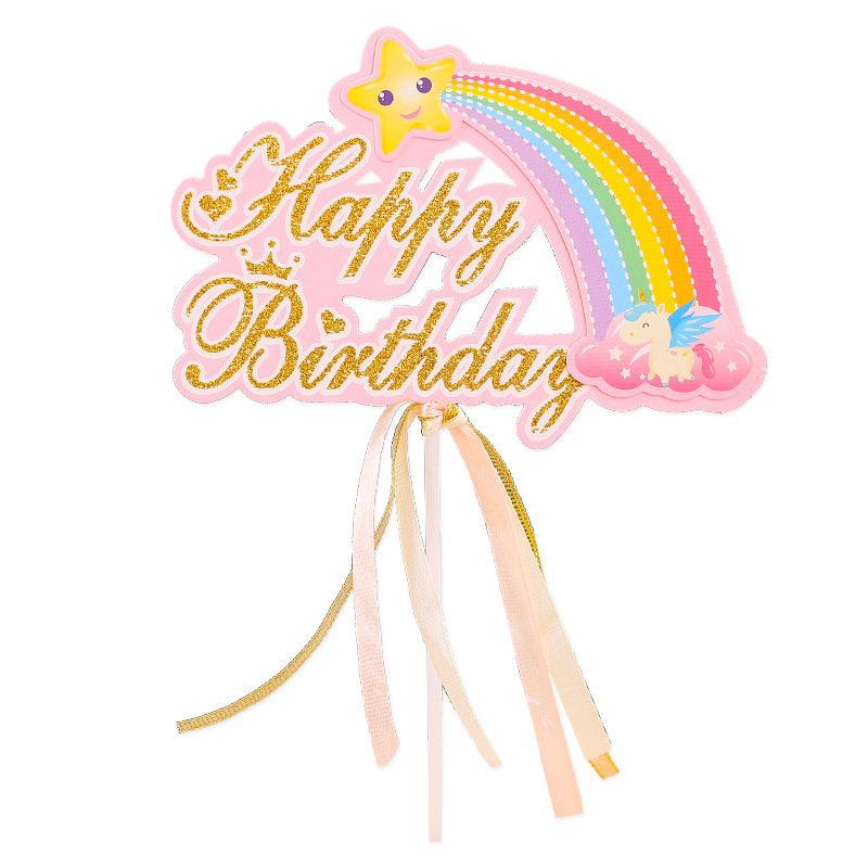 New Seven-Color Rainbow Letter and Ribbon Cake Decorating Supplies Plug-in Birthday Cake Decoration Card