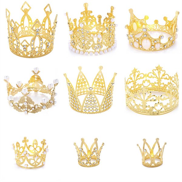 Wholesale wedding party decorations crowns girl's pary gift cake decoration mini crowns set gold metal crown cake accessories