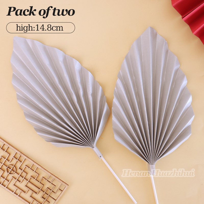 2pcs/pack Glitter Fan Cake Toppers Golden Leaf Cake Decoration Supplies Wedding Cake accessories Valentines Palm leaf paper fan