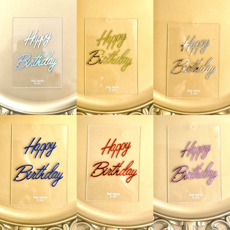 Hstyle Rectangle Clear Double Layer Happy Birthday Printed Cake Topper Decor Acrylic Birthday Cake Topper Dessert Decoration