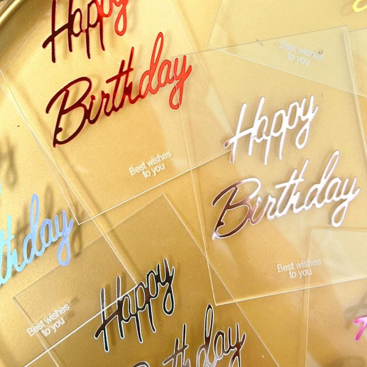 Hstyle Rectangle Clear Double Layer Happy Birthday Printed Cake Topper Decor Acrylic Birthday Cake Topper Dessert Decoration