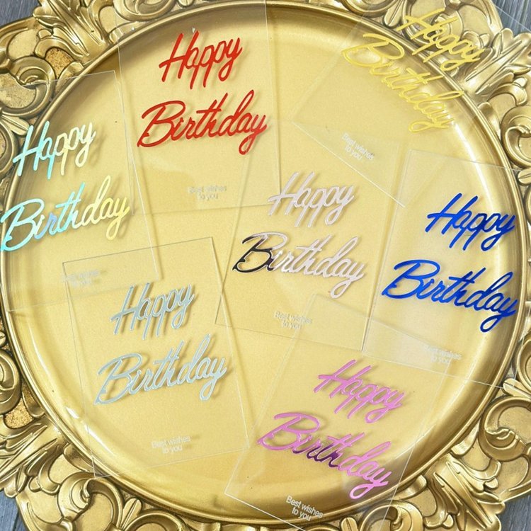 Hstyle Rectangle Clear Double Layer Happy Birthday Printed Cake Topper Decor Acrylic Birthday Cake Topper Dessert Decoration
