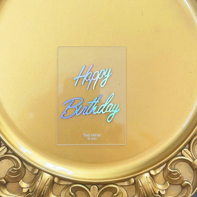 Hstyle Rectangle Clear Double Layer Happy Birthday Printed Cake Topper Decor Acrylic Birthday Cake Topper Dessert Decoration