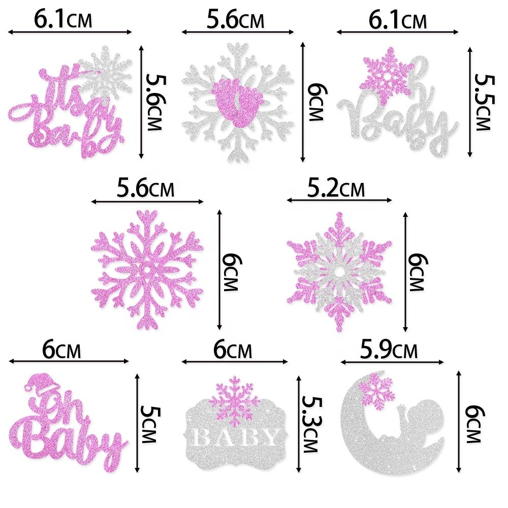 8PCS Pink Glitter Snowflake Cupcake Toppers Snowflake Winter theme Cake Decor Baby Shower Kids Birthday Christmas Party Supplies