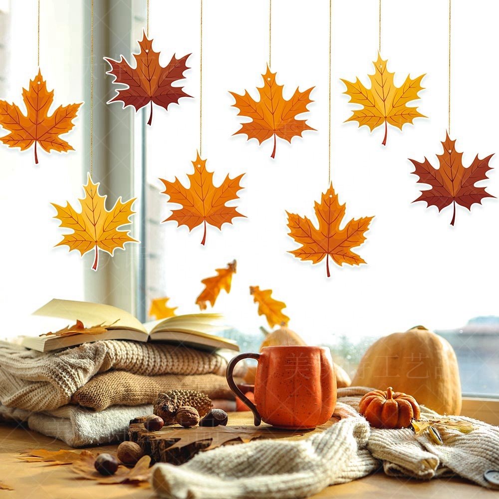 Hot Sale Thanksgiving Day Fall Hanging String Garlands Maple Leaf Garland Autumn Decorations for Home Kitchen Wall hanging sign