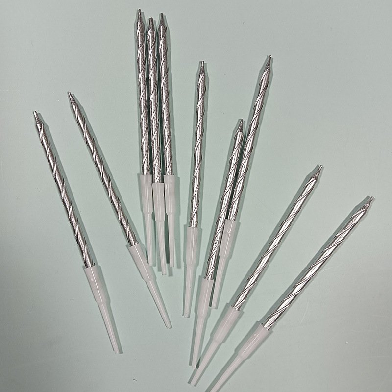 Pastel Rose Gold Birthday Candles Long Thin spiral Cupcake Candles in Holders for Cake Topper Baking Decor Supplies