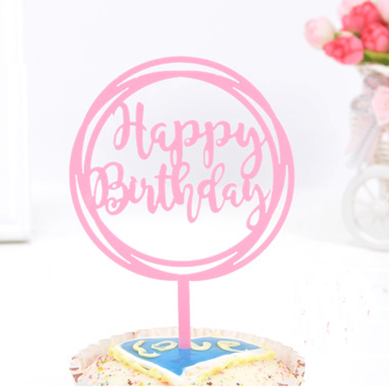 New Creative Birthday Cake Decoration Coloful Gold Acrylic Round & Rectangle Cake Topper Party Craft Decoration Supplies