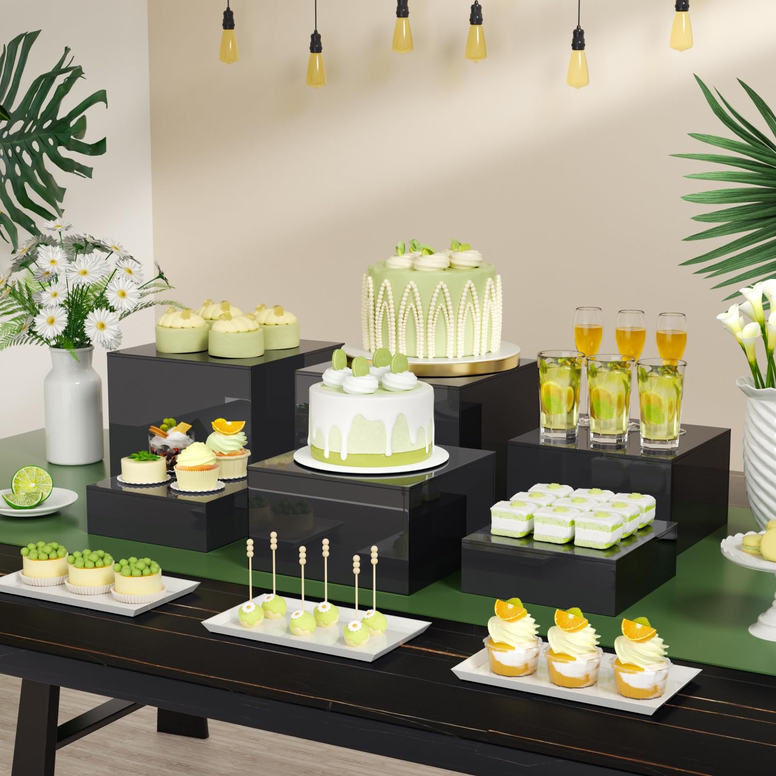 Factory wholesale 3Pcs Buffet Risers Food Risers for Buffet Table Display Stand Shelf Acrylic Cake Tray for wedding decoration